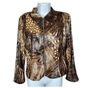 Frank Lyman Design Animal Print‎ Zipper short Jacket Brown Tan